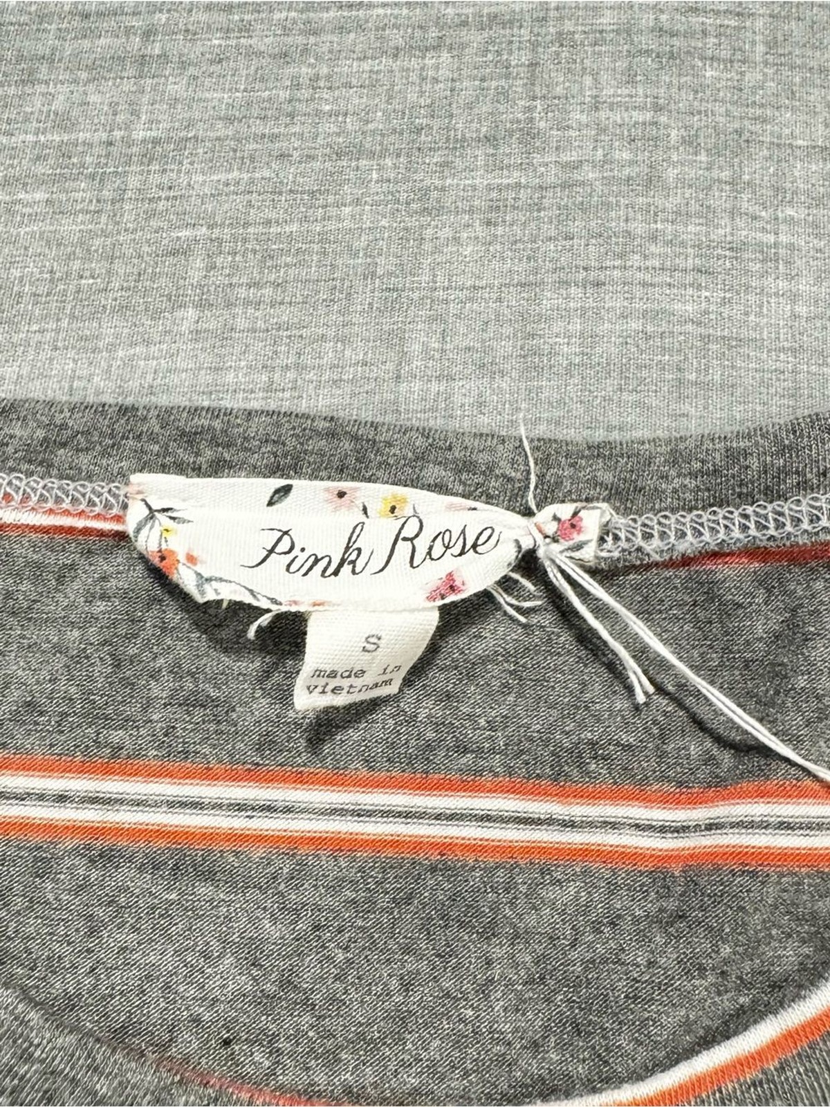 Pink Rose Grey Striped Mini Dress with Orange & White Accents