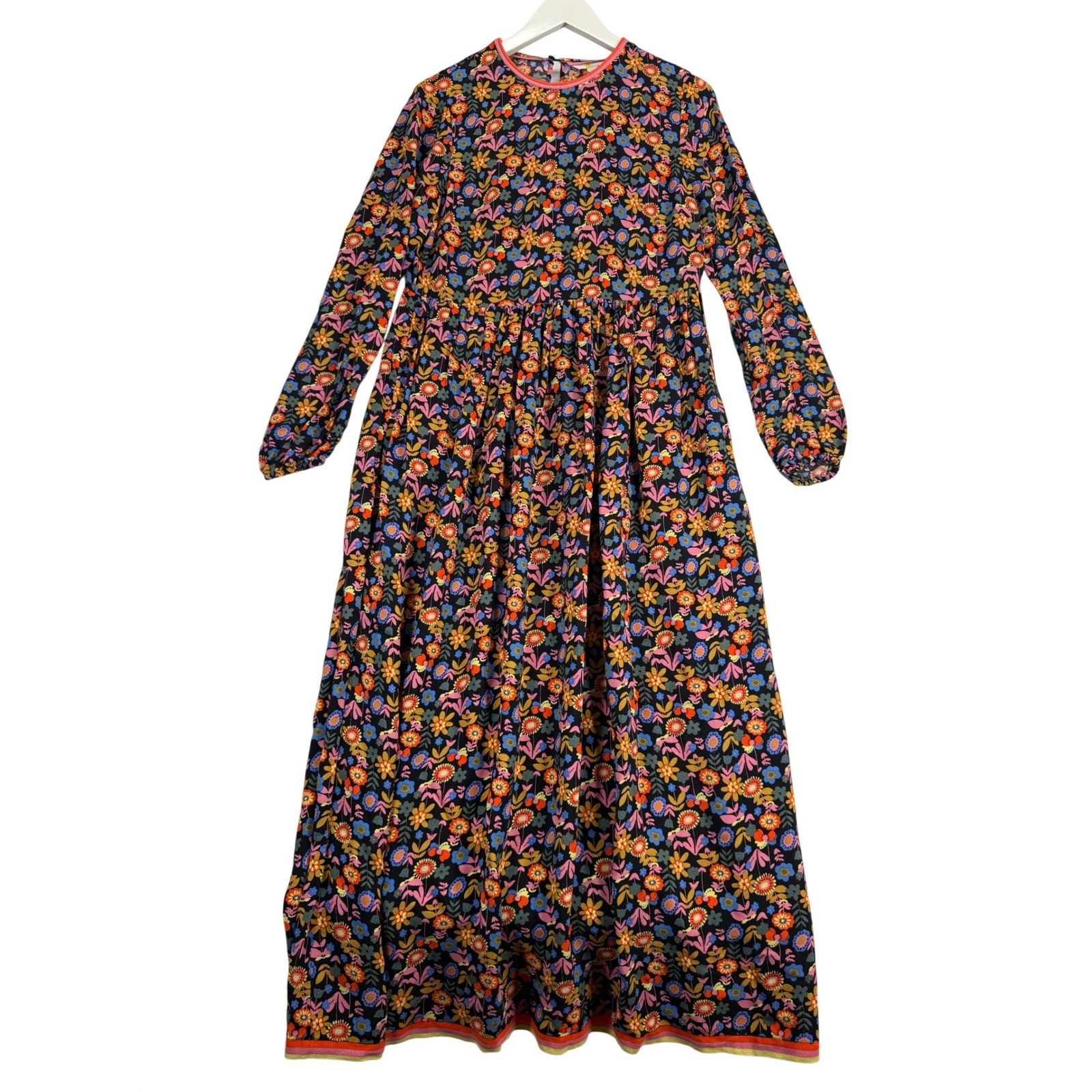 Boden Womens Floral Long Sleeve Maxi Dress Black Pink Orange US 6R UK 10R Boho