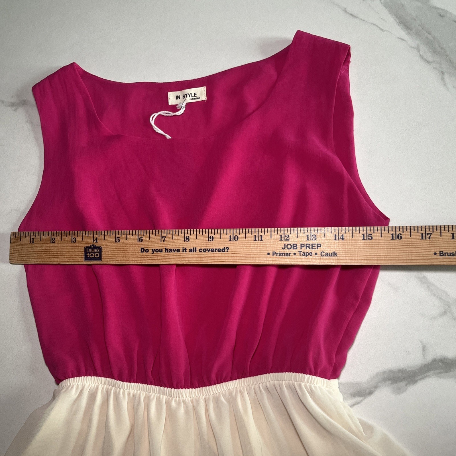 NWT In Style Pink Ivory Blue Color Block Dress Sleeveless Pullover Size Small