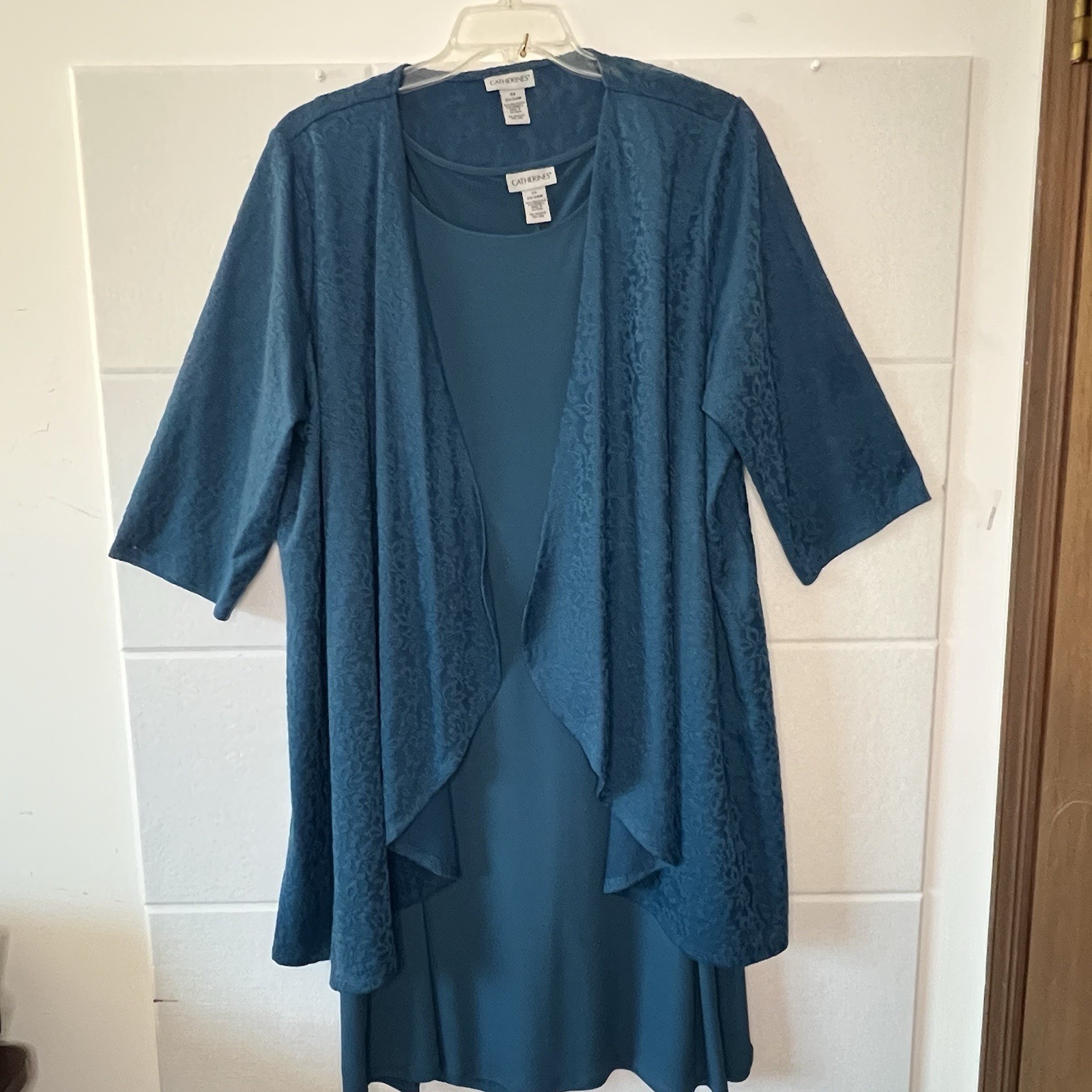 Catherine’s 2 PC Jacket Dress Size 2X 22 24 Teal 3/4 Sleeve Below Knee Length