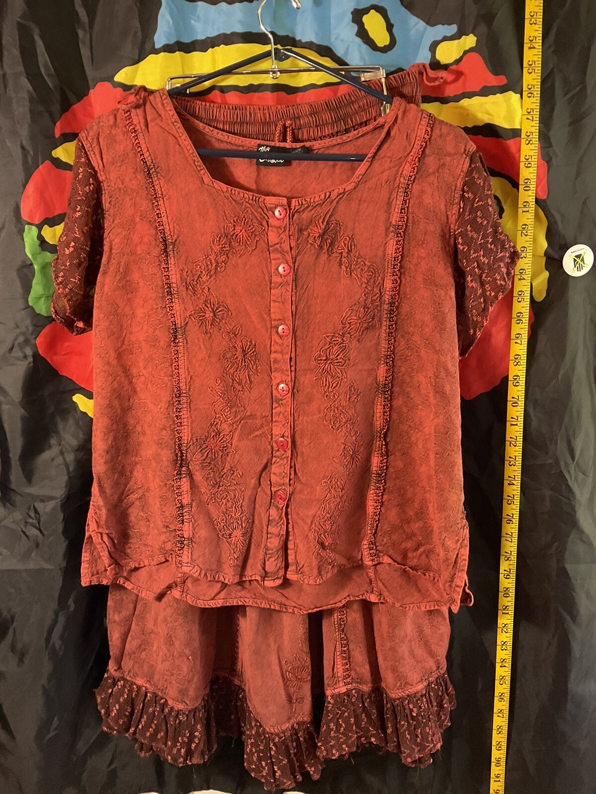 My Choice Fire/Red Boutique Boho Rayon Blouse & Skirt Set Dress Small Medium
