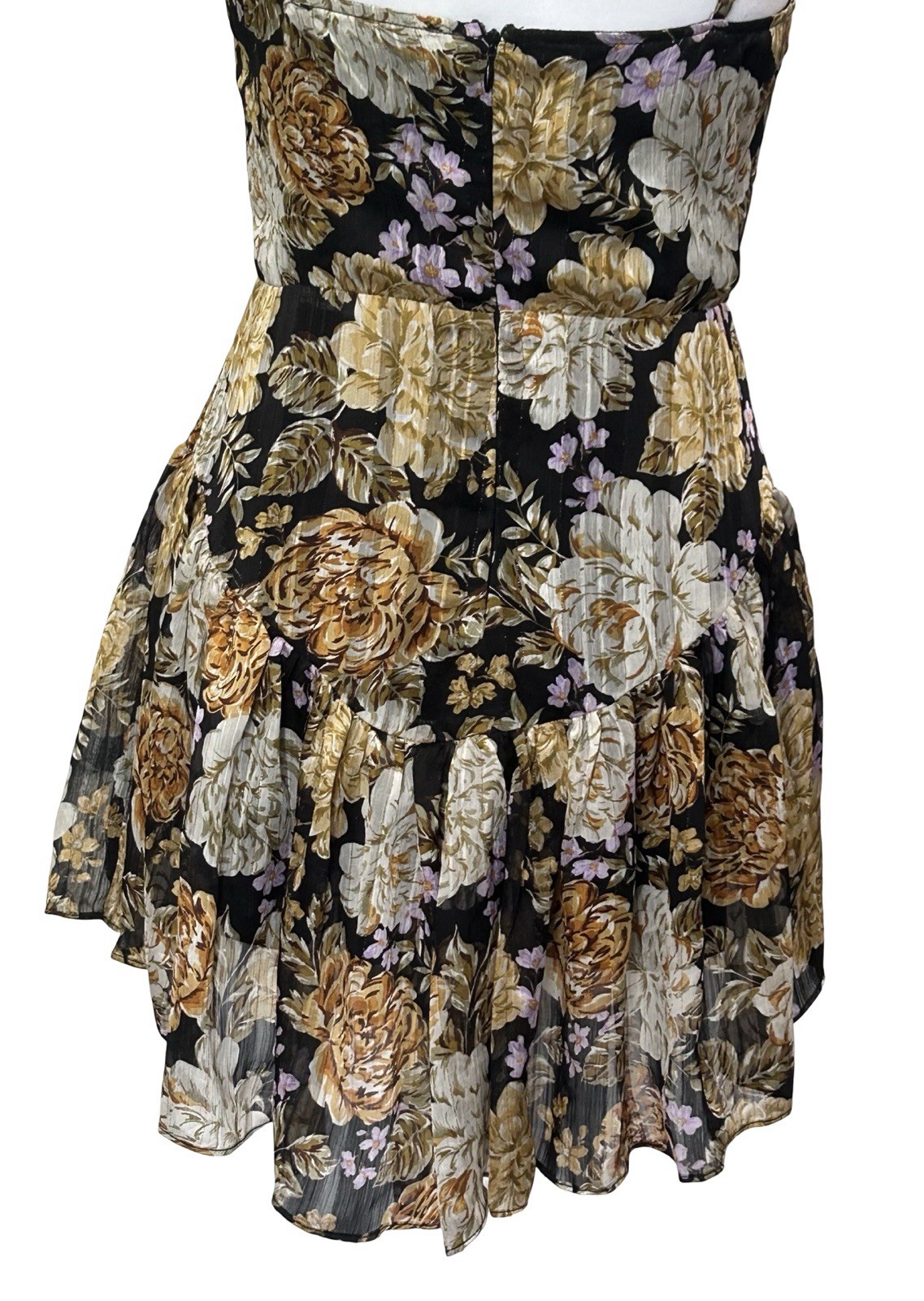 Akira Floral Bustier Mini Dress Romper Skort Black Gold Cottagecore Party S Boho