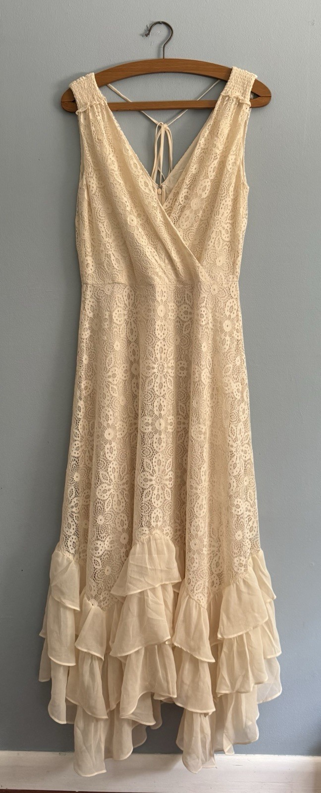 Sundance Midi Dress S Ivory Floral Lace V-Neck Sleeveless Ruffle Zip NWT