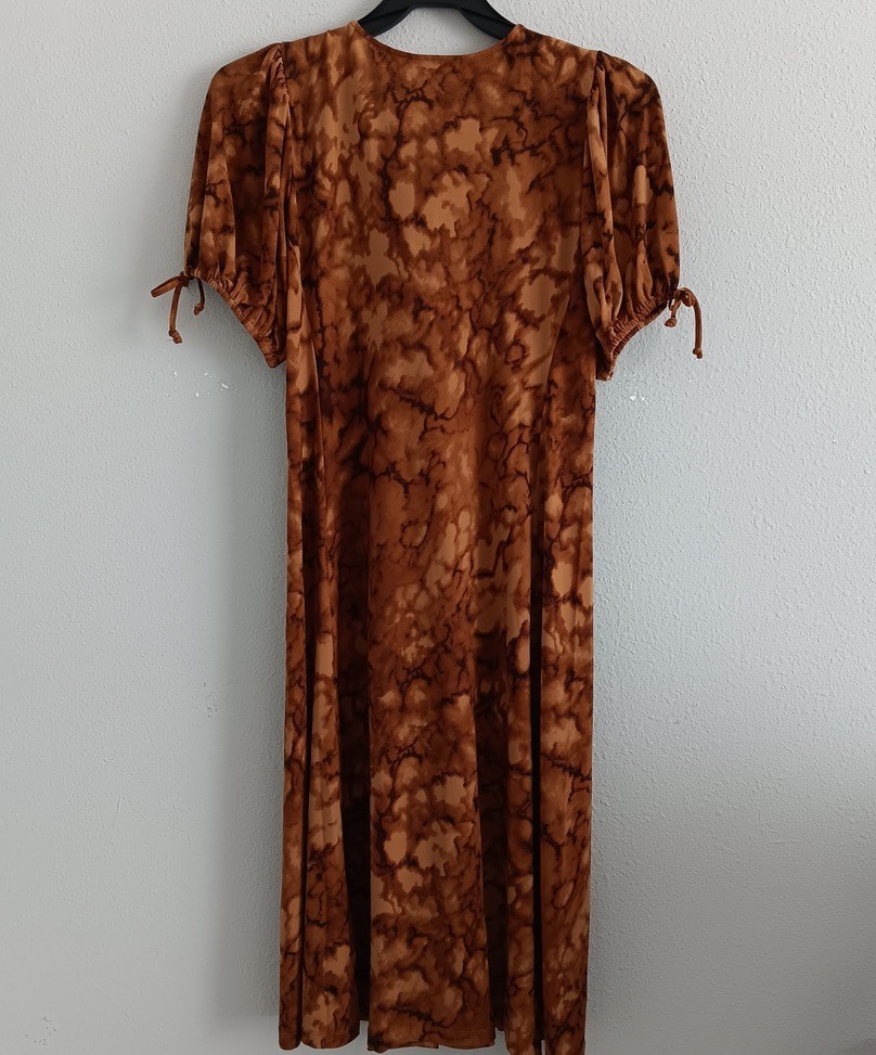 Susan Graver Regular Liquid Knit Elbow Sleeve Midi Dress , Caramel Sz XL a607358