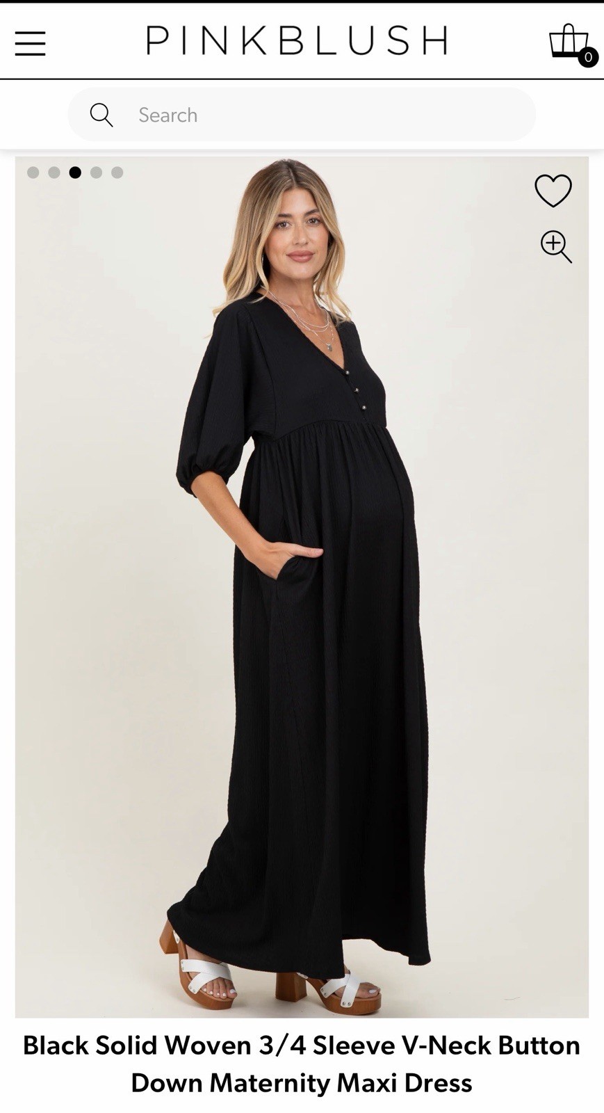 NWT Black Pinkblush Maternity Postpartum Dress With Buttons Large 3/4 Sleeve V