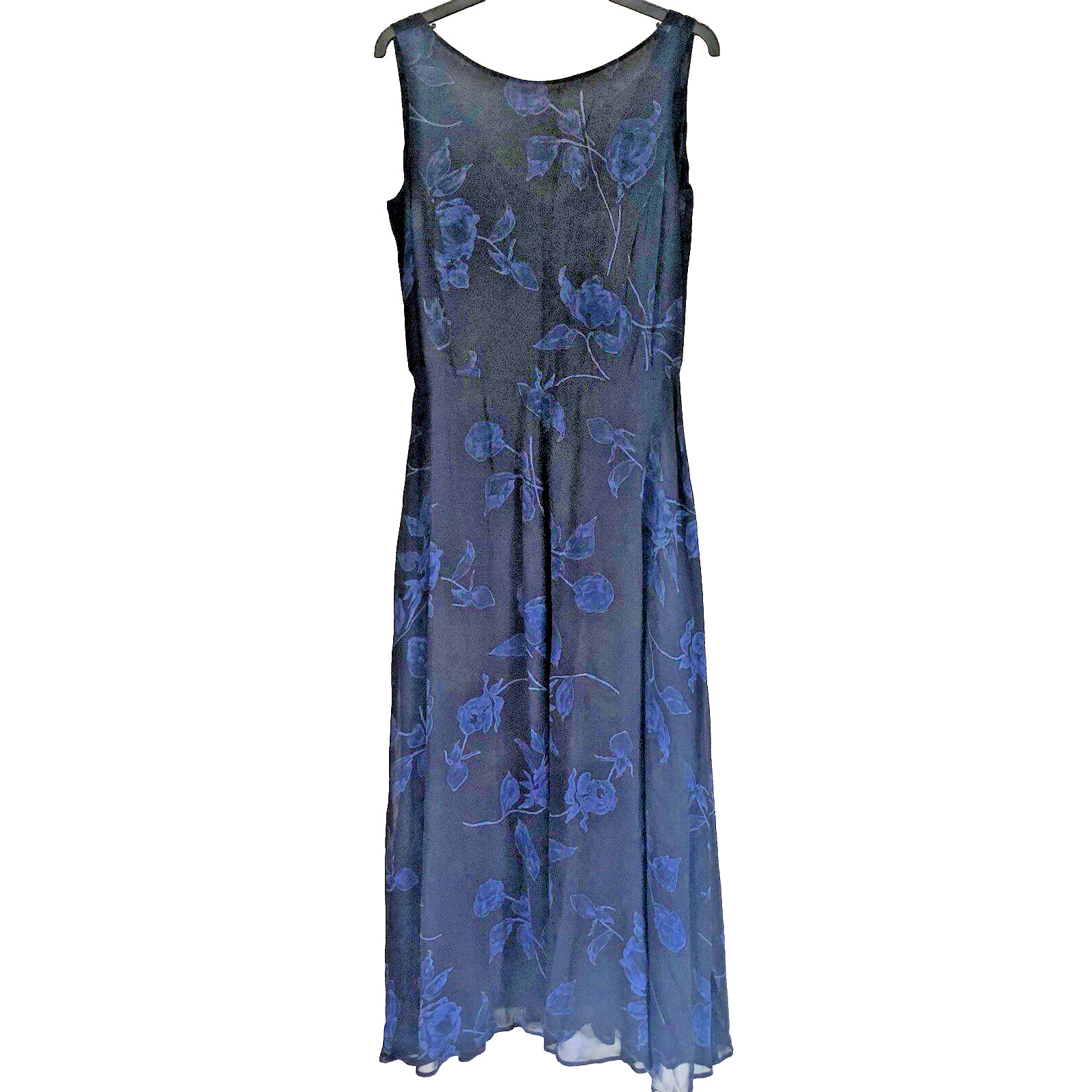 NEXT Prom Dress Uk 12 Black/Cobalt Blue Floral Long Floaty Lined