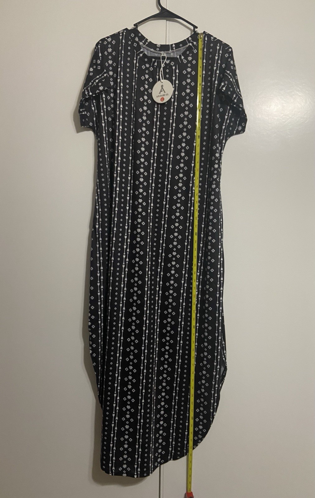 Anrabess Women’s Size XL Maxi Side Split Casual Loose T-Shirt Dress in Black