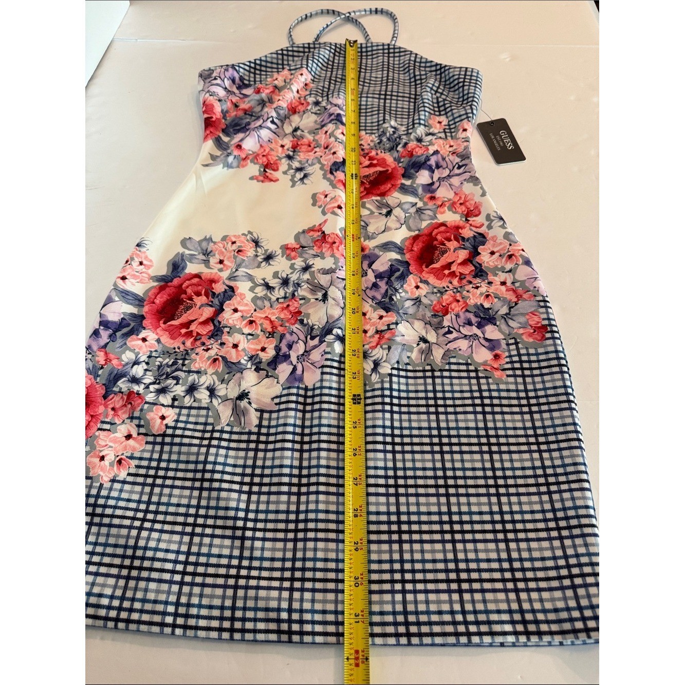 Guess Bodycon Mini Dress Floral & Gingham, Spaghetti Straps- size 10