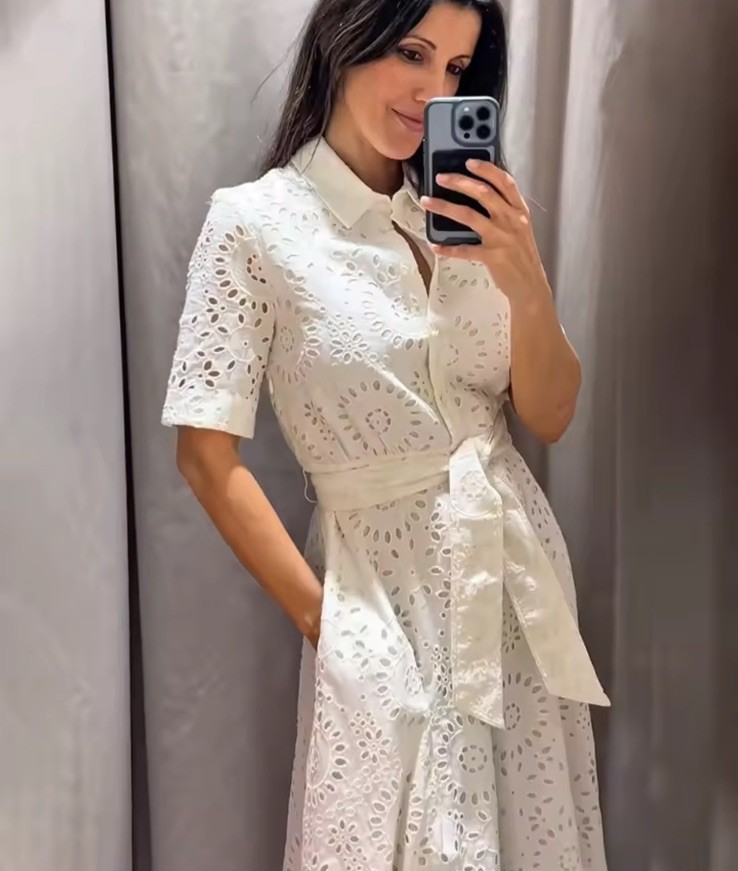 ZARA NWT $129 WOMAN SS25 ZW COLLECTION EMBROIDERED SHIRT DRESS ECRU | 4786/137