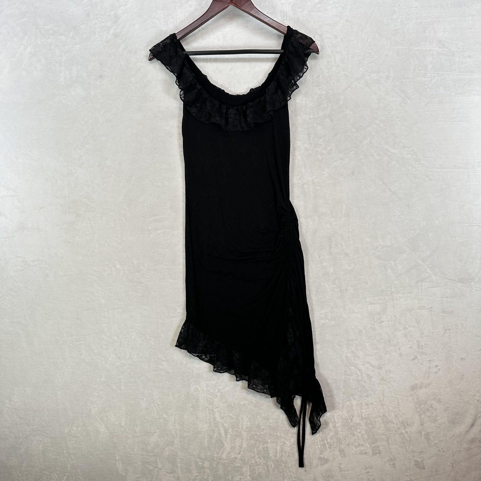 Gown Womens S Black Lace Ruffle Asymmetrical Hem Ruched Whimsygoth Fairy