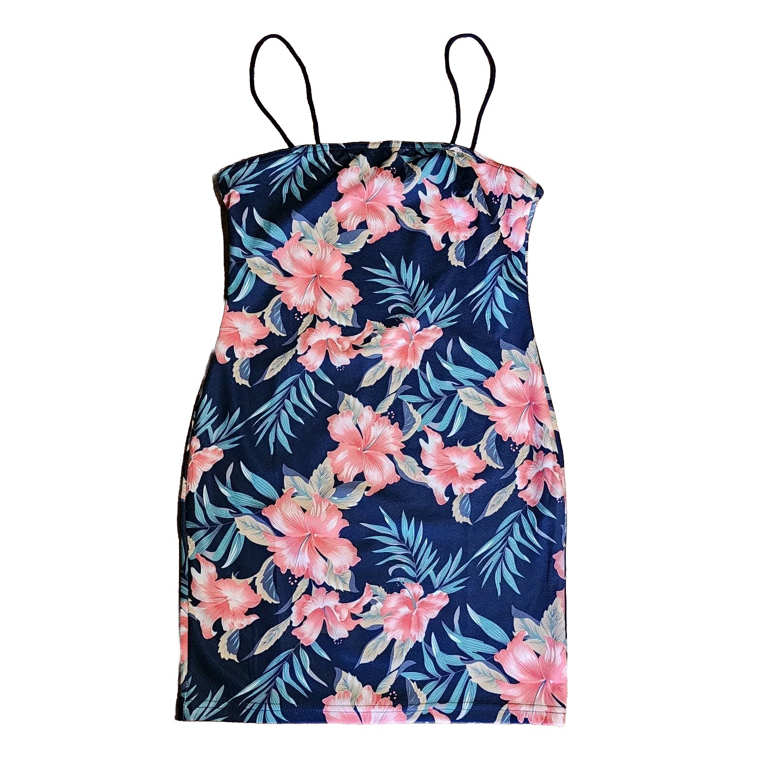 Shein Dress Womens Size S Small Blue Floral Tropical Vacation Resort Hawaiian