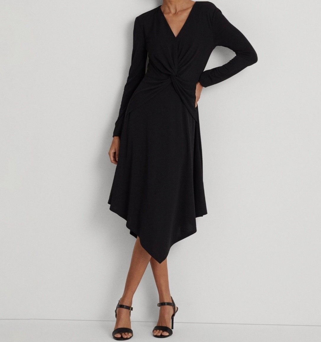 Ralph Lauren Women’s Dress Surplice Twist Front V-Neck Black Any Occasion NWT 8