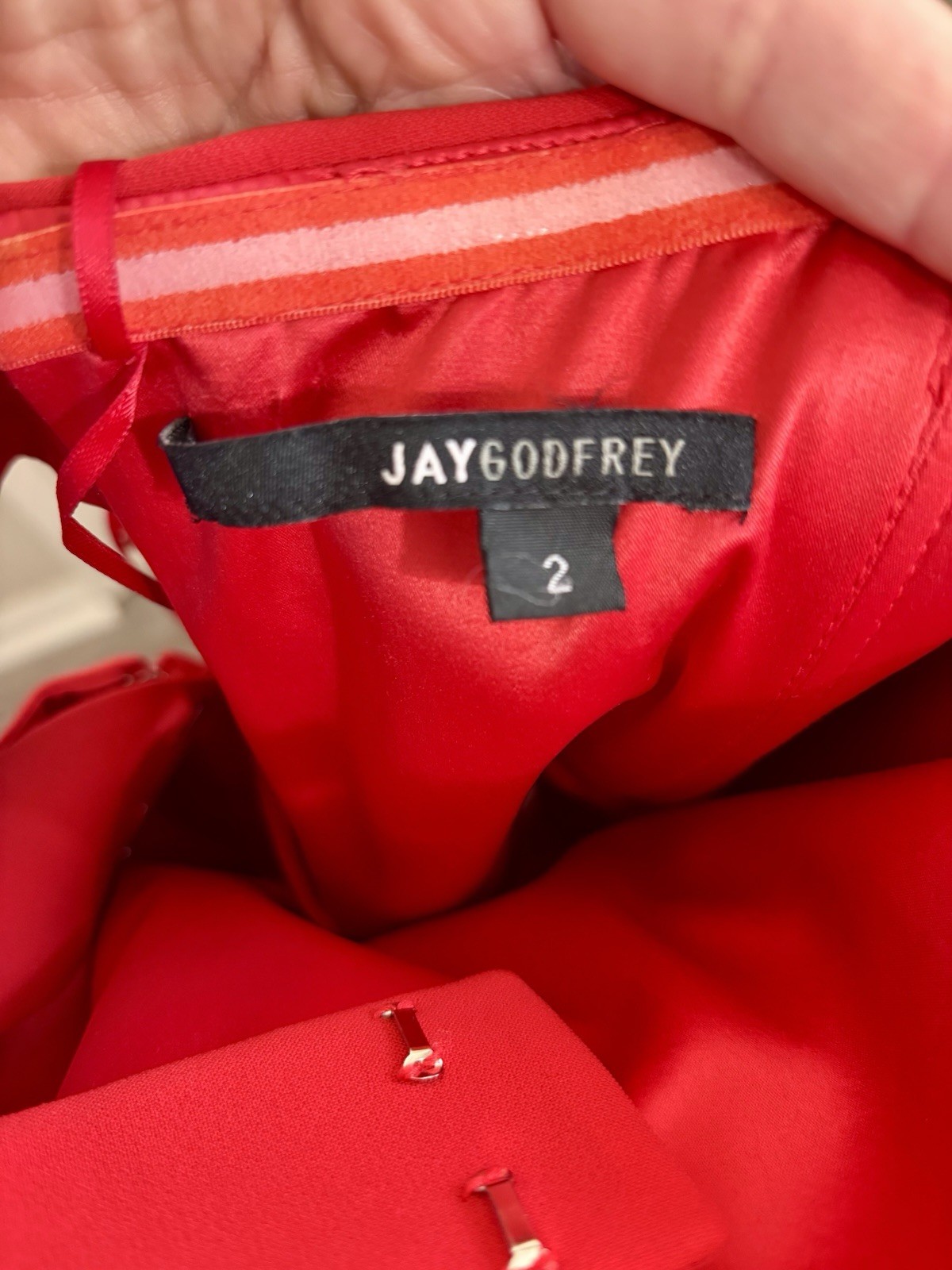 JAY GODFREY Red Strapless Ruffle Mini Sheath Dress Lined Short Size 2