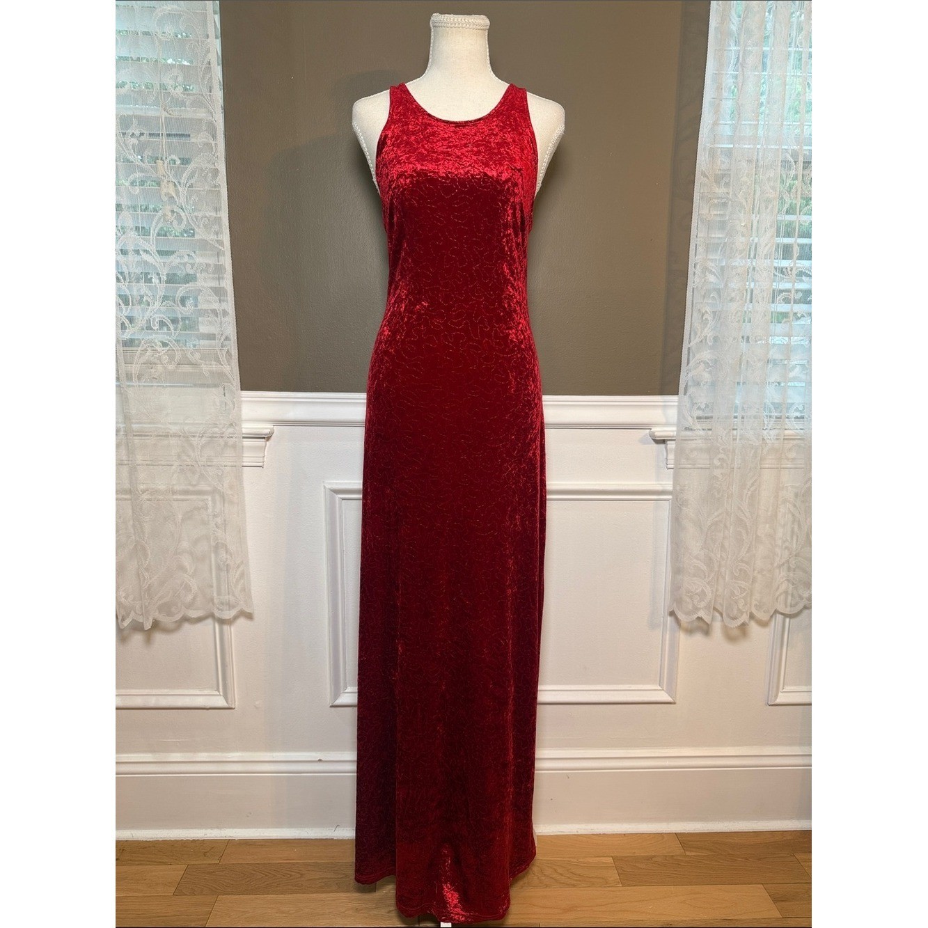 Cosabella Red Crushed Velvet Mesh Back Maxi Dress M Made in Italy