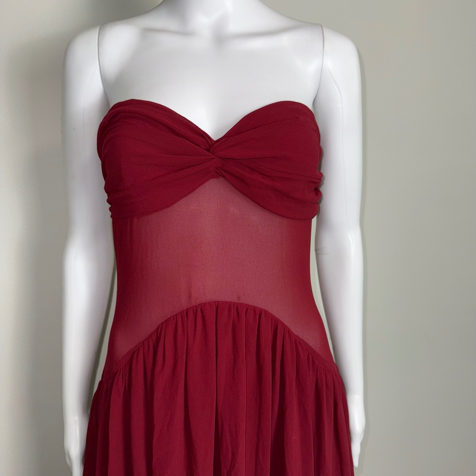 Commense Burgundy Chiffon Strapless Maxi Dress Formal Gown Elegant Party M US 6