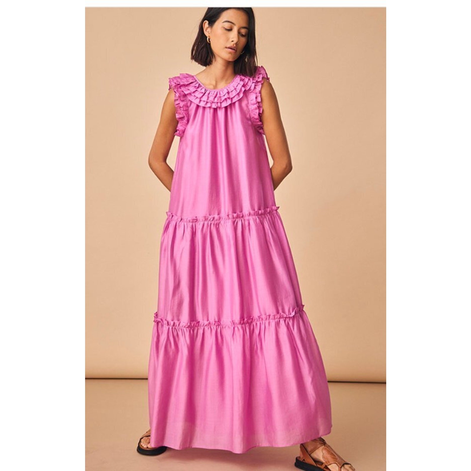HUNTER BELL Sz S Small Davey Dress Magenta Pink Purple Maxi Ruffle
