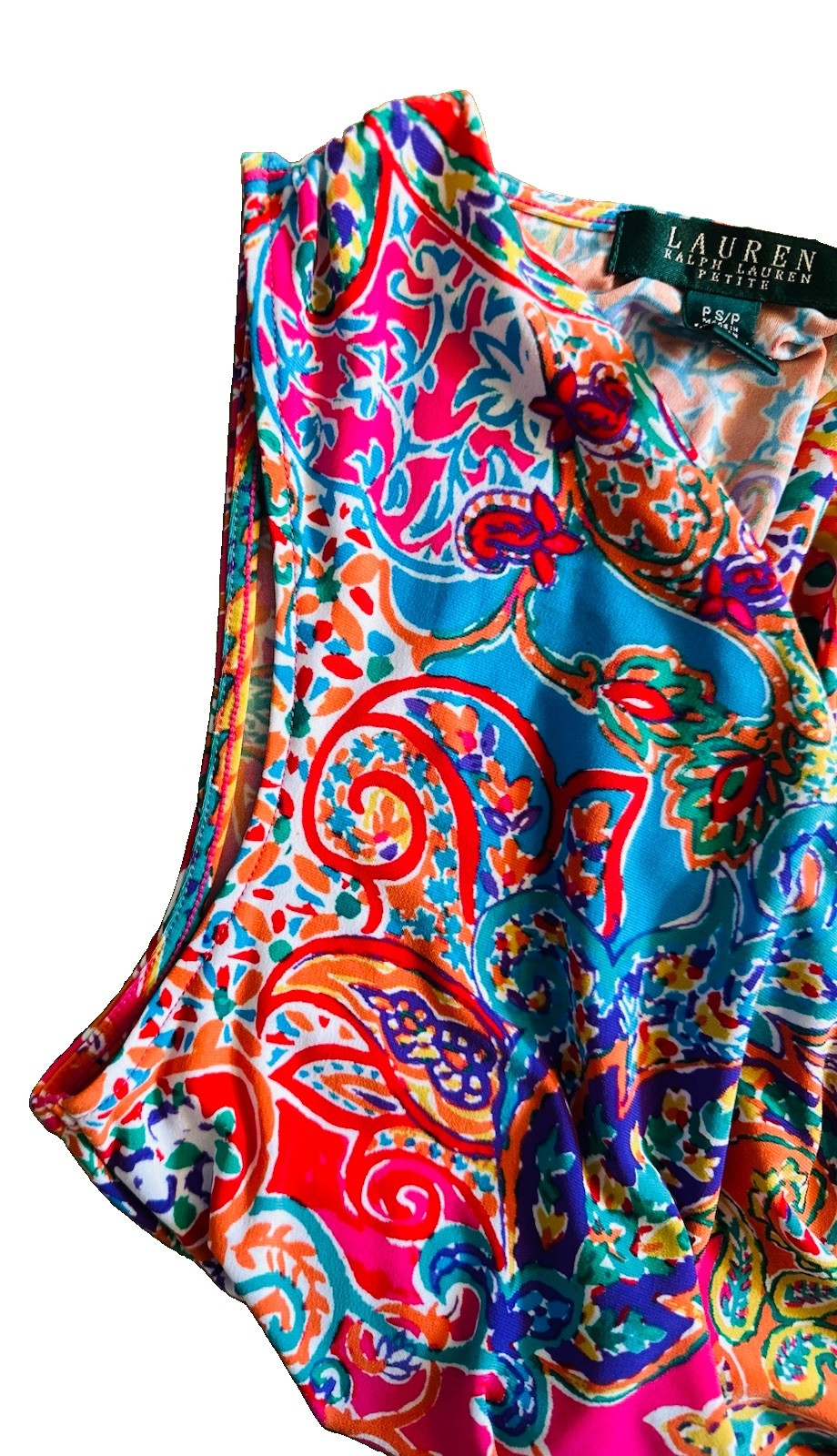 Lauren Ralph Lauren Petites 4P Multicolor Paisley Sheath V-Neck Ruched Dress