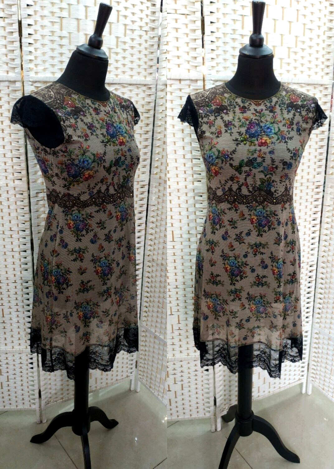 Beautiful Michal Negrin Colorful Crystal Touche Flowers Dress Size – M –