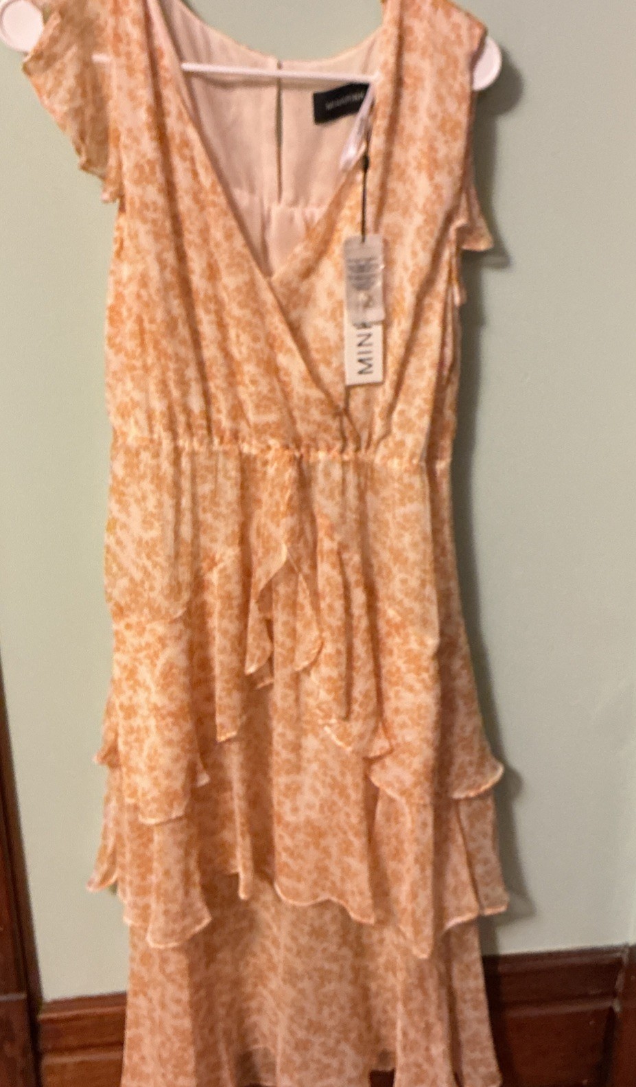 MINKPINK Womens A Line Dress Cream And Coral Ruffle Tiered Midi Size M