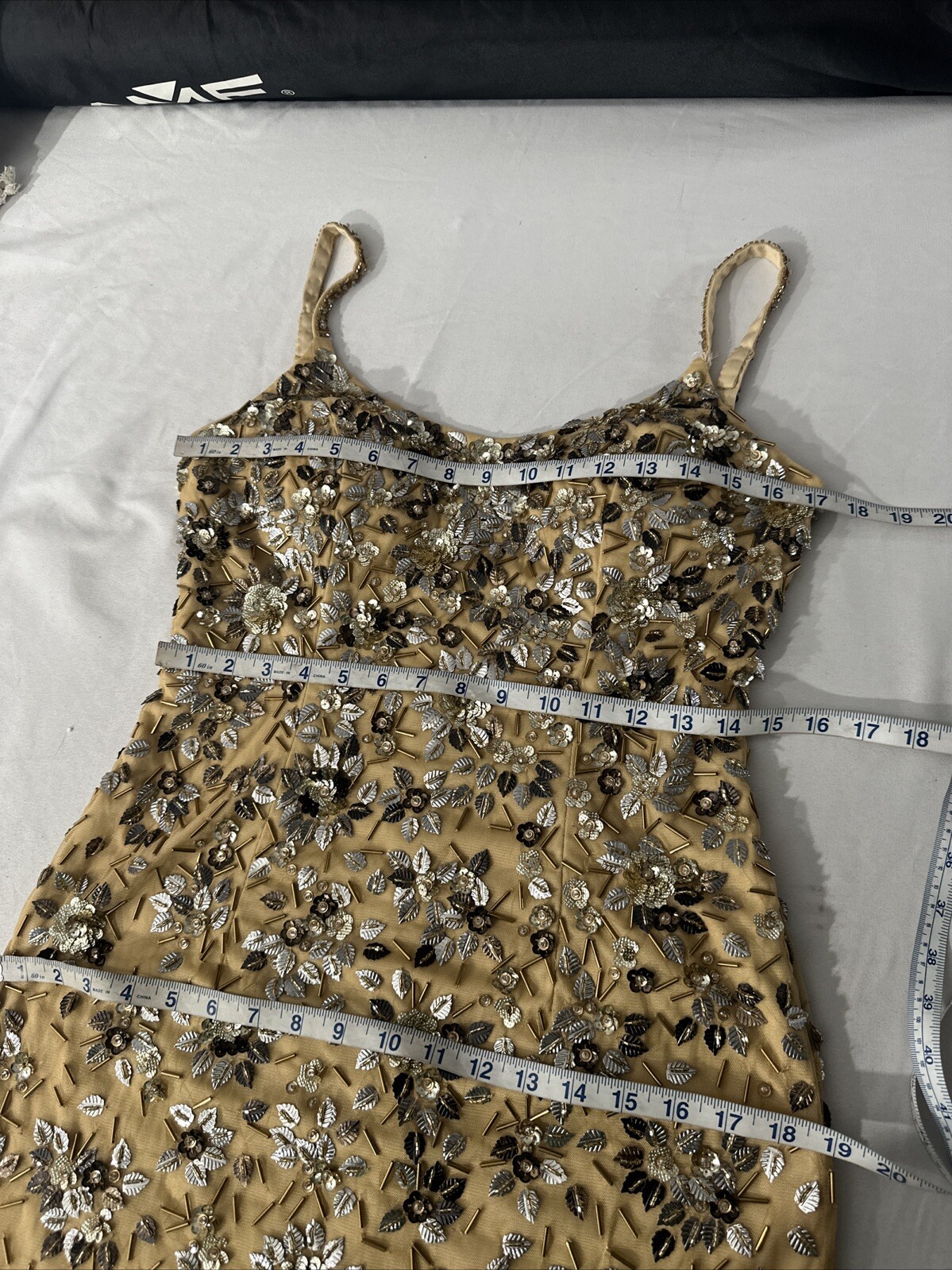 NWT $598 Mac Duggal [ 6 ] 5477 Floral Embellished Scoop Neck Gown Gold S1620