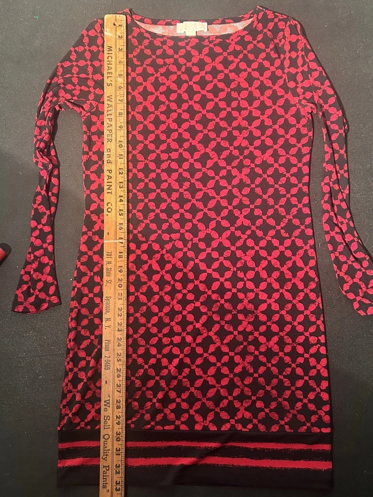 Michael Kors printed red blaze boat neck Shift Dress Sheath Long Sleeve Small