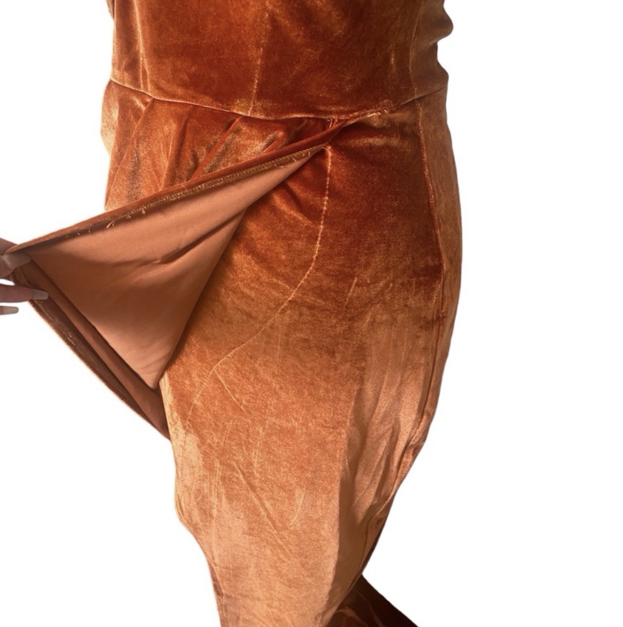 ADYCE Rust One Shoulder Split Thigh Waist Ruched Maxi Wrap Cocktail Dress Size L