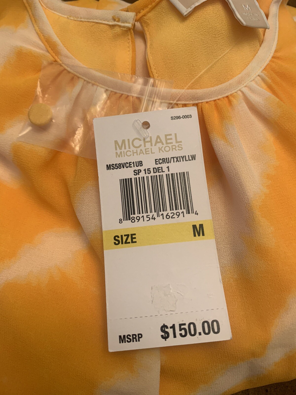 NEW MICHAEL Michael Kors Yellow Long Sleeved Ruched Waist Dress Size Medium NWT