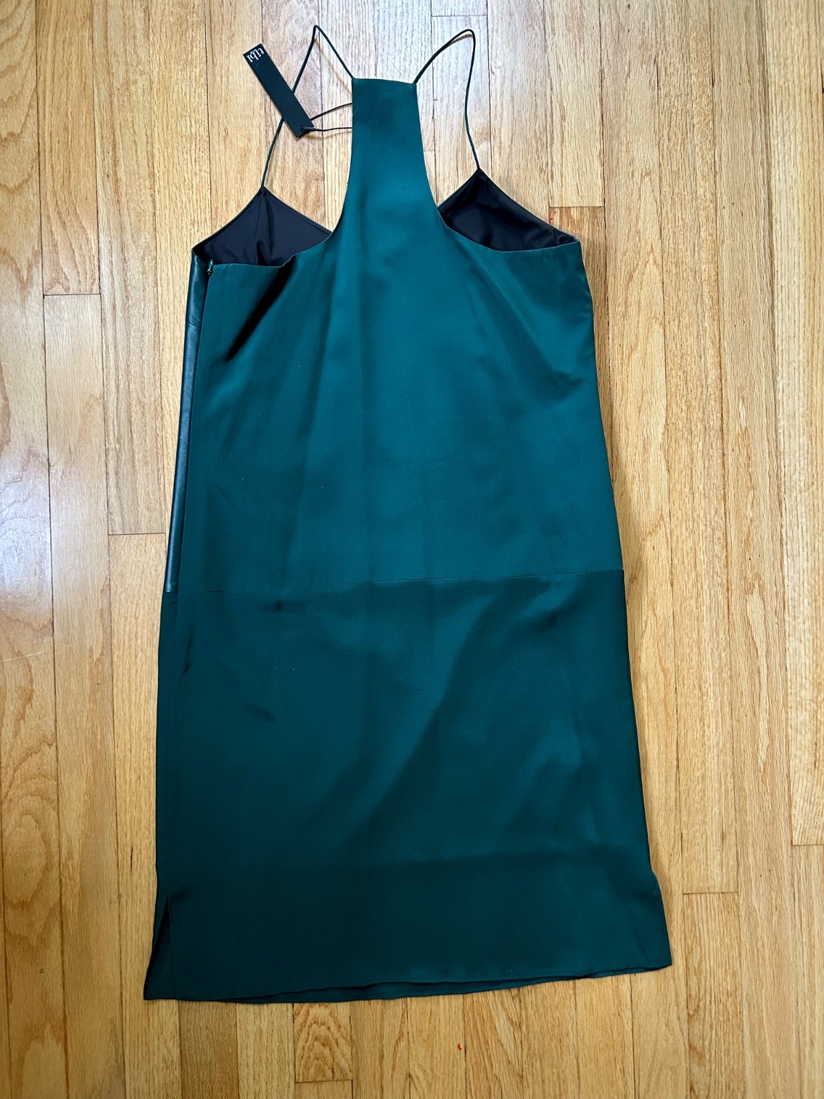 Tibi Silk and Leather Slip Dress Emerald Green Size 4 NWT
