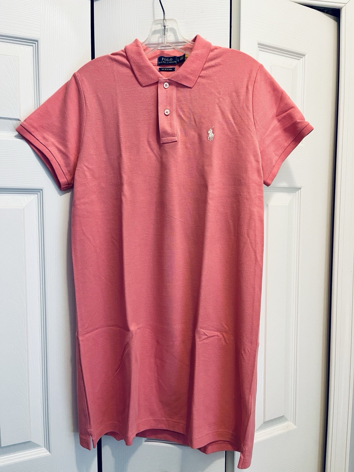 Polo Ralph Lauren Womens T-Shirt Dress Pink Sz L The Mesh Mini Polo White Pony
