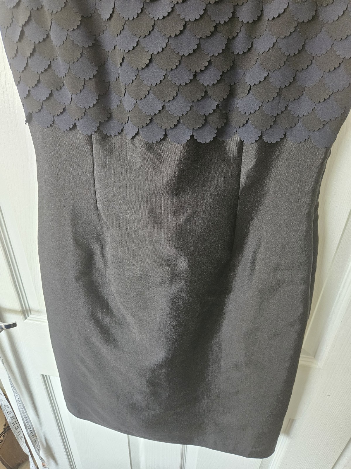 Boden Black Silk Blend Scallop Detail Shift Pencil Dress UK 8 US 4 Occasion