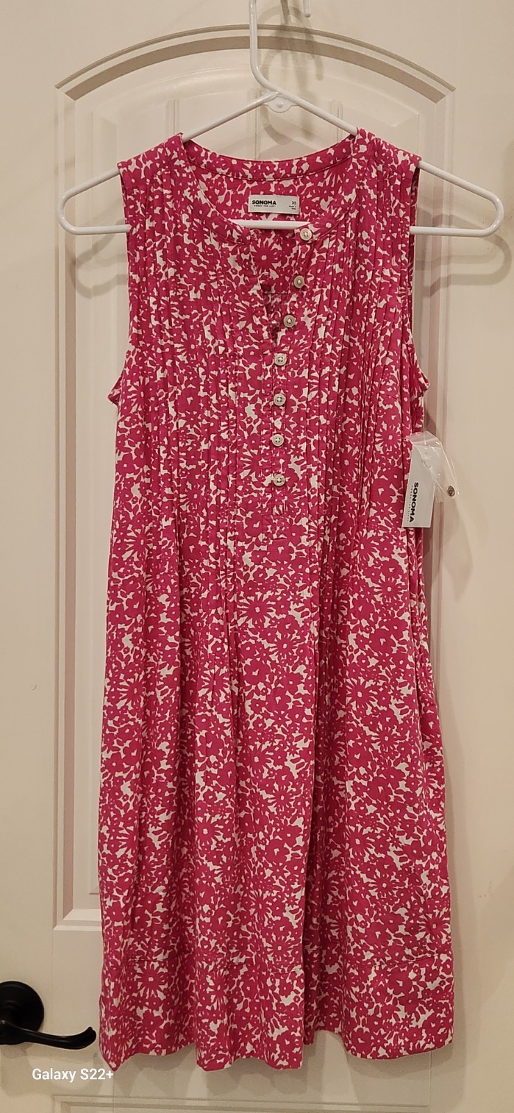 Sonoma Goods For Life Pink White Floral Round Neck Button Shift Midi Dress XS