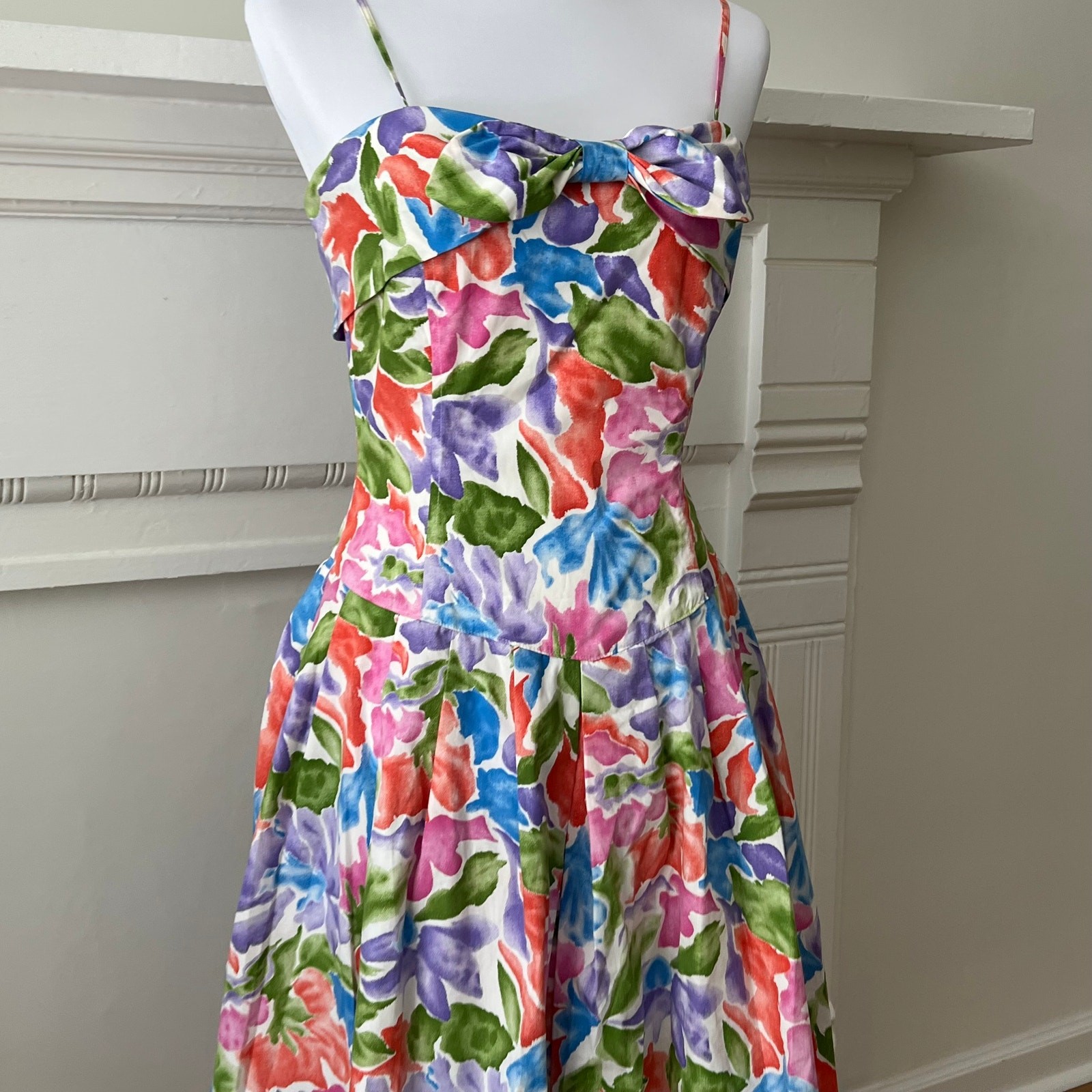 Vintage Womens Dress Medium Retro Cotton 80s does 50s Removable Strapless Cruise