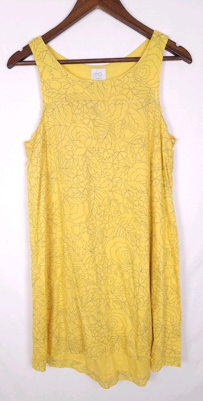 Anthropologie HD in Paris Size 4 Sun Soaked Yellow Gray Floral Shift Dress