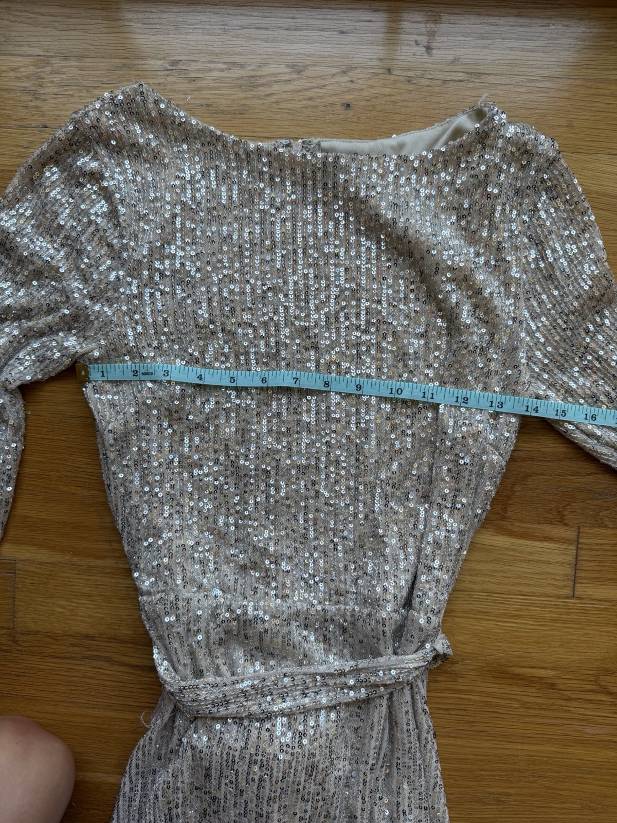 Windsor Silver Sequin Bodycon Mini Dress Long Sleeve Round Neck Stretch M