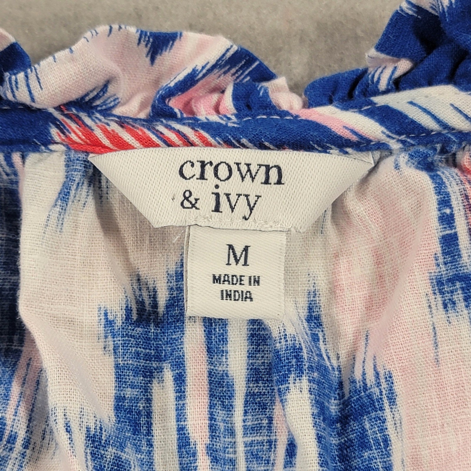 Crown & Ivy Ikat Tassel Shift Dress Linen Blend Sleeveless Ruffle Hem Women’s M
