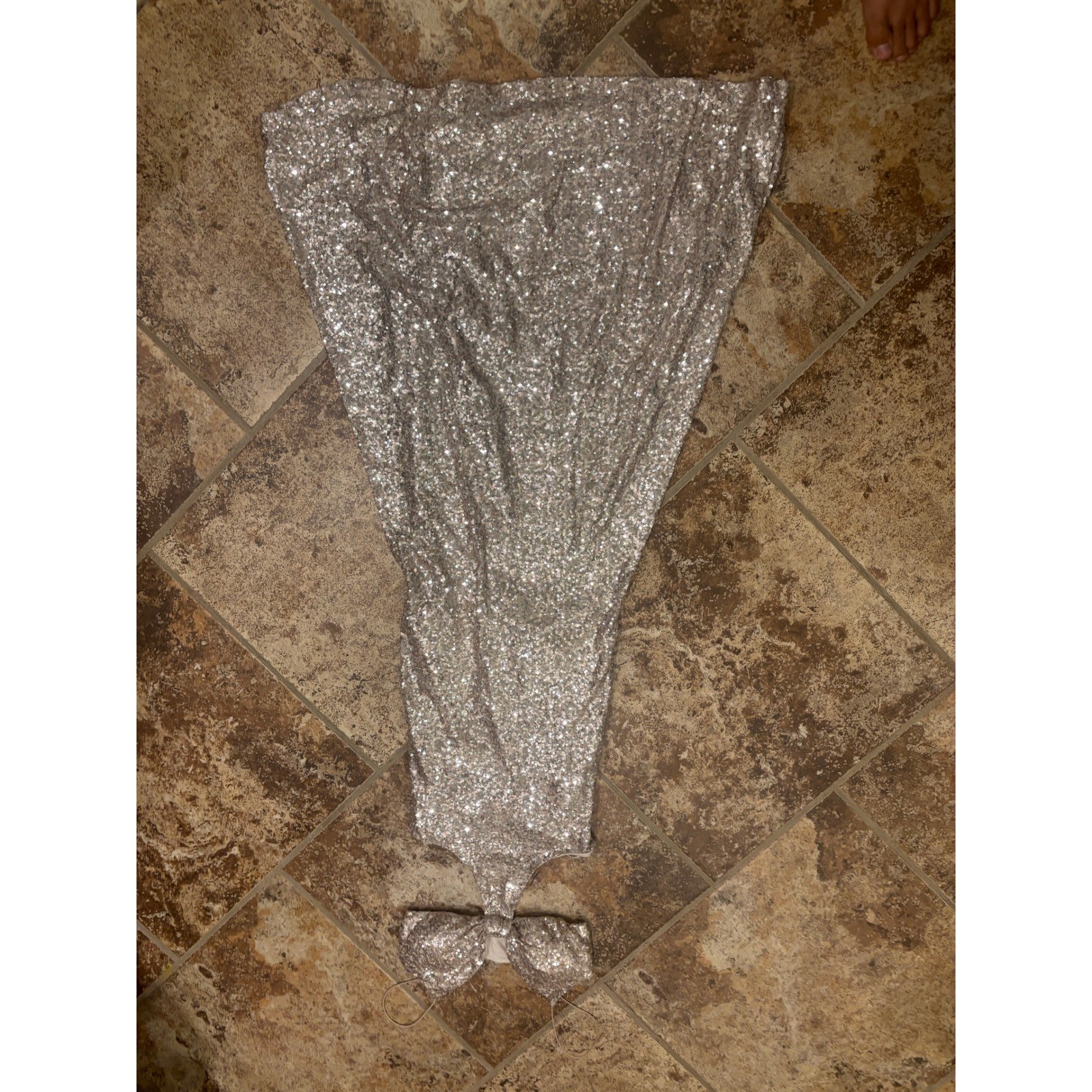 B. Darlin Sequin Gown Women 3/4 Champagne Silver Cutout Bow Formal Maxi Dress
