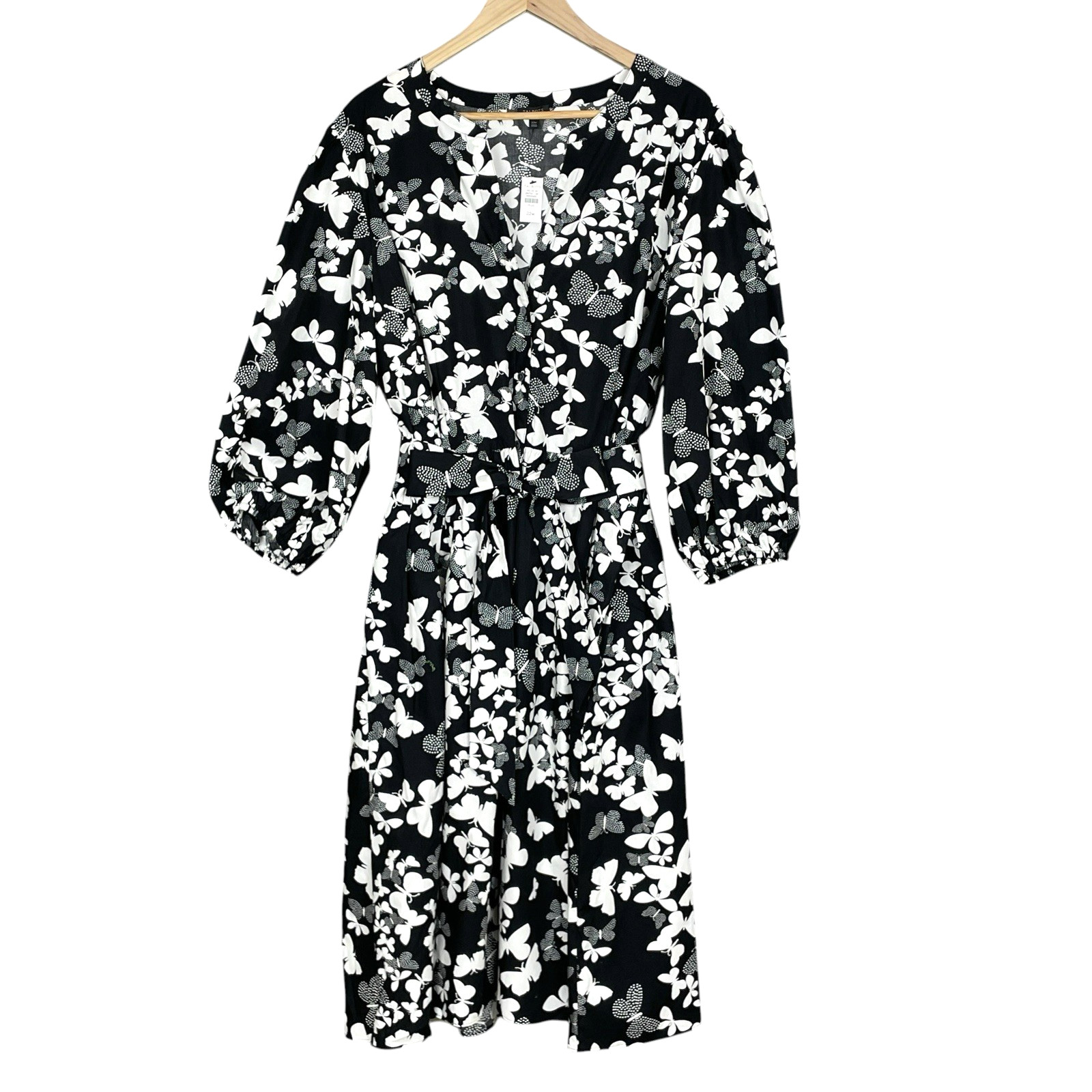 Talbots Butterfly Dot Print Button Up Midi Dress 22W Bow Office Balloon Sleeve