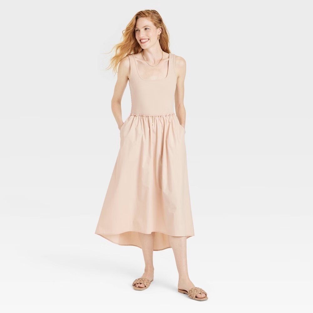 Women’s Asymmetrical Midi Ballet Dress – A New Day™ Small, Taupe