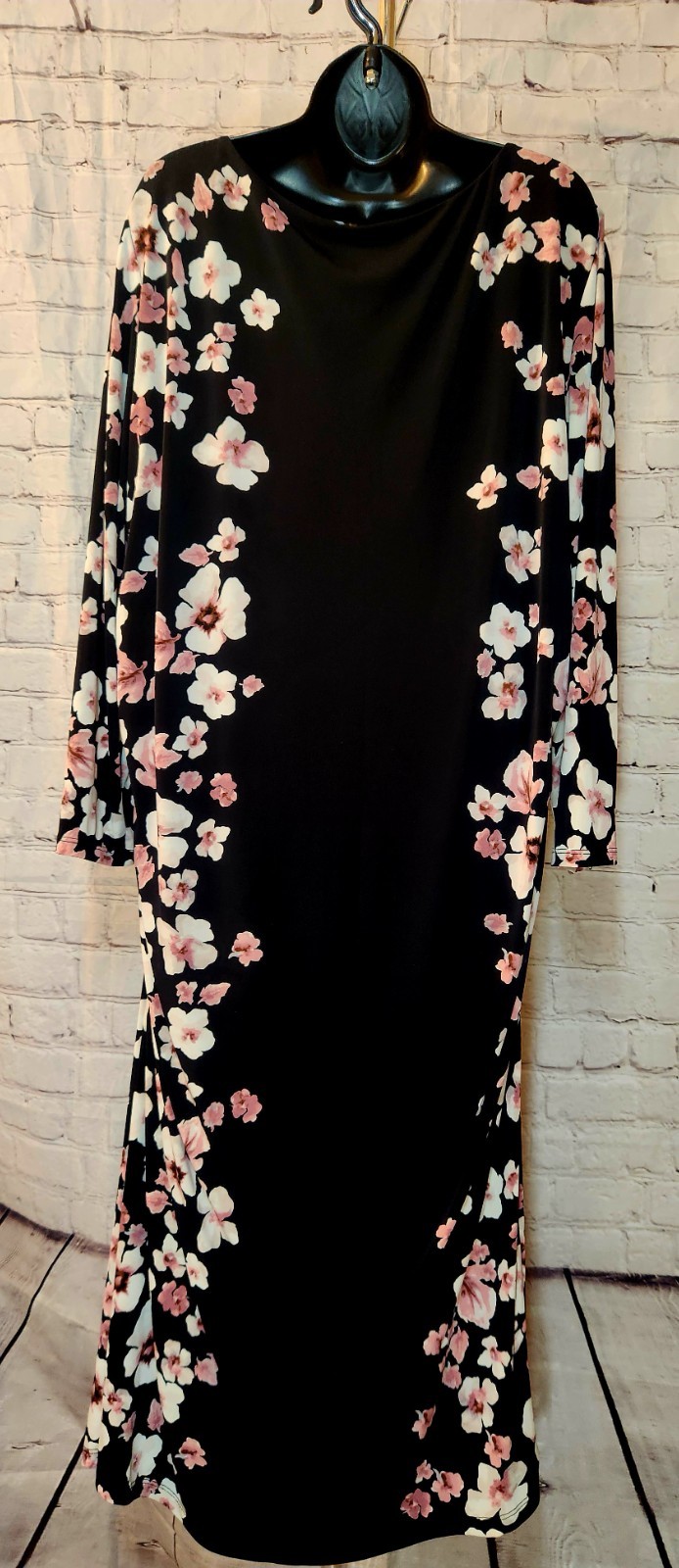 Lauren Ralph Lauren Black Cherry Blossom Maxi Sheath Dress/Size 22W)