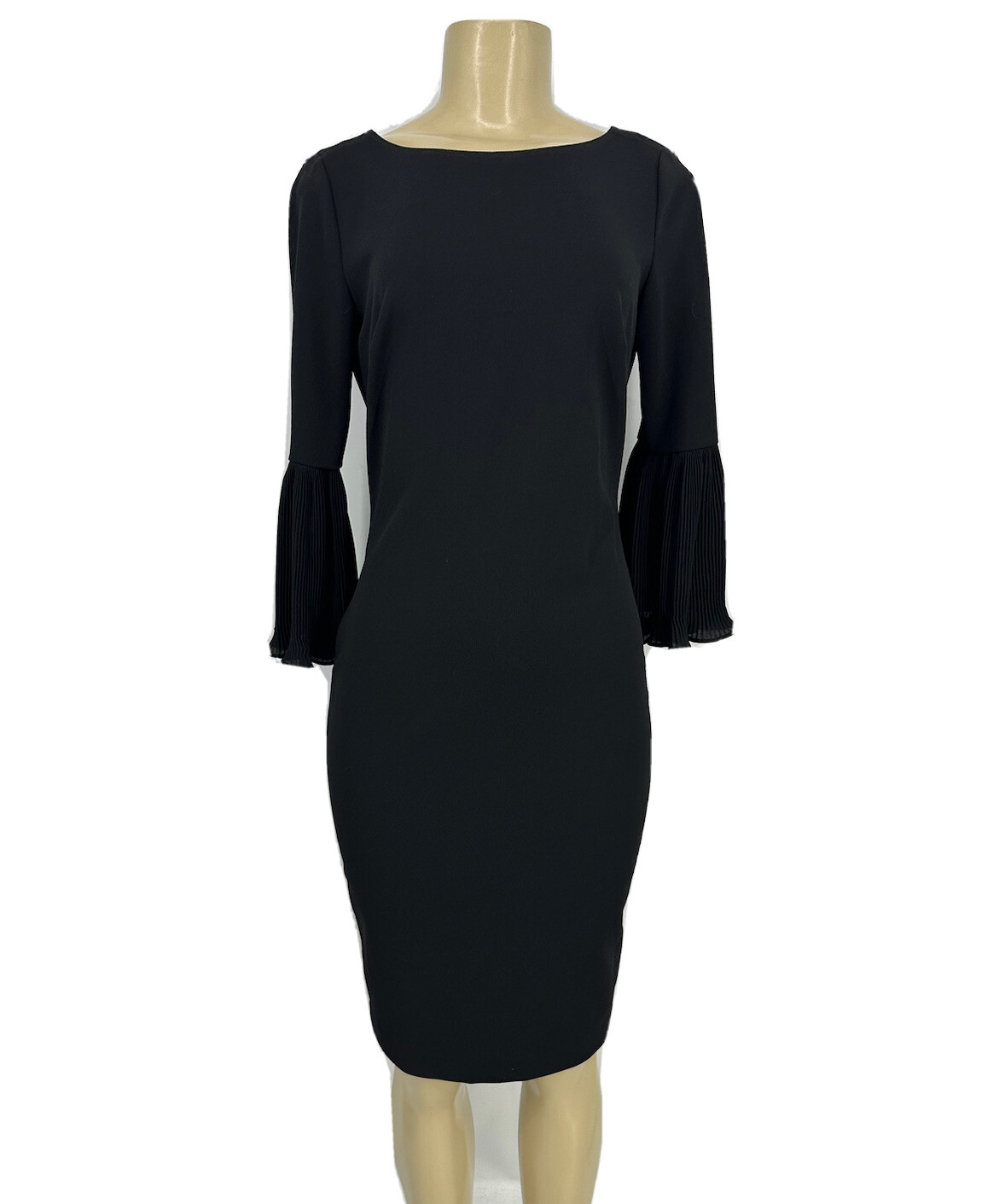 Calvin Klein Size 2 Black 3/4 Bell Sleeve Boat Neck Sheath Dress Formal H12