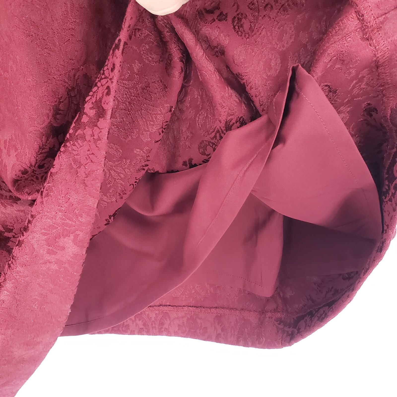 Eva Mendes 20 Damask Fit Flare Dress Sleeveless Pleated Zip Up Cotton Burgundy