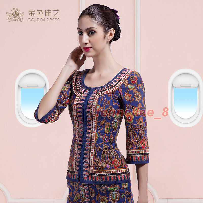 Women Flight Attendant Dress Southeast Asia Nyonya Malaysia Clothes Top Dress