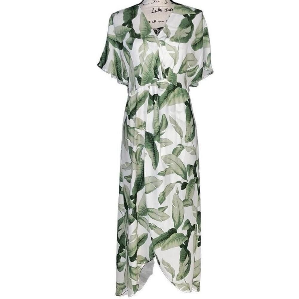 Show Me Your Mumu Green Banana Leaf Tropical Maxi Dress Small High Low V-Neck
