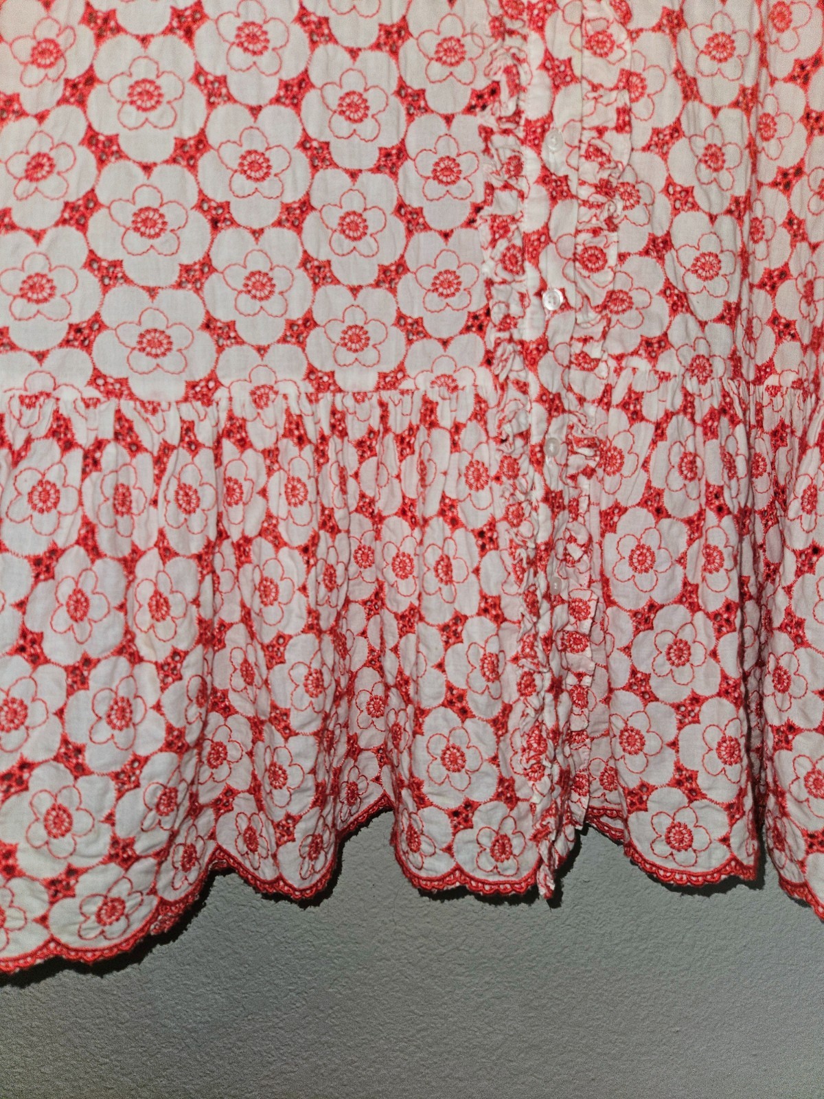 Lisa Marie Fernandez Embroidered Eyelet Dress Size 1 (US 2 4) Tomato Red Cream