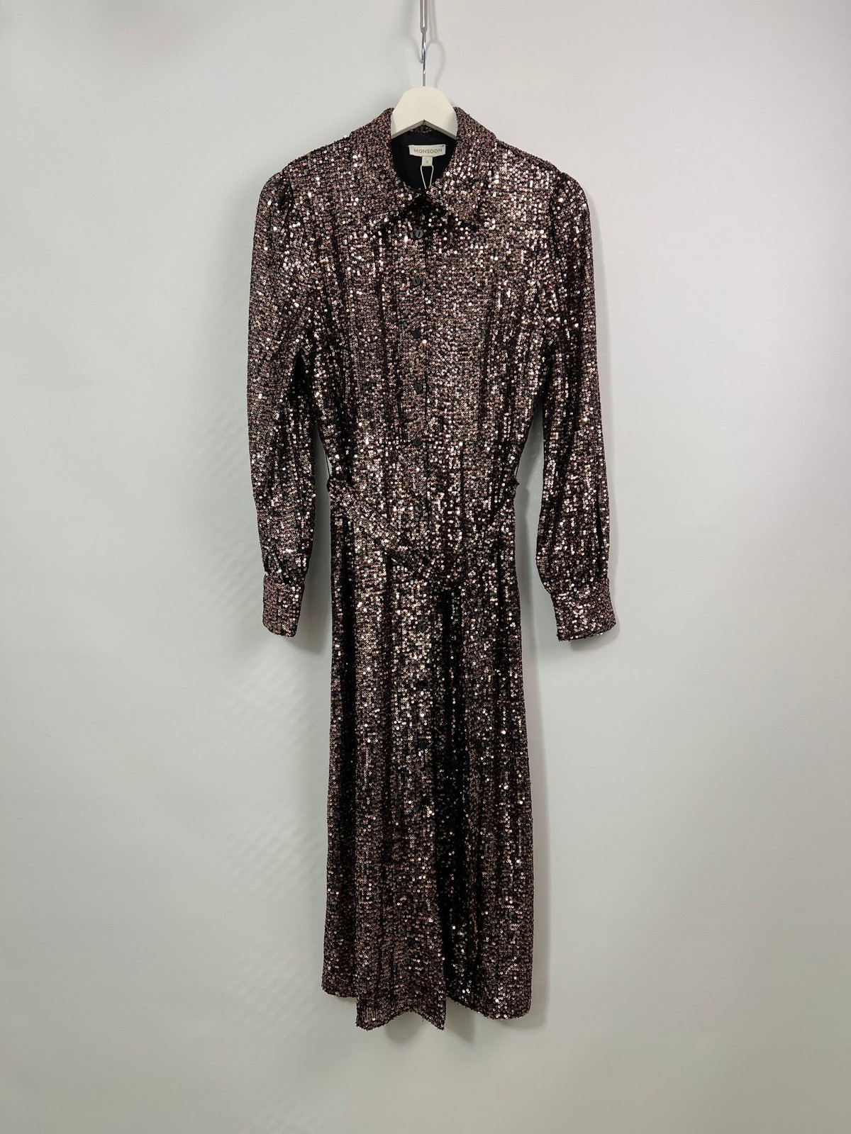Monsoon Megan Sequin Button Through Collar Shirt Dress Evening 2264 Size S