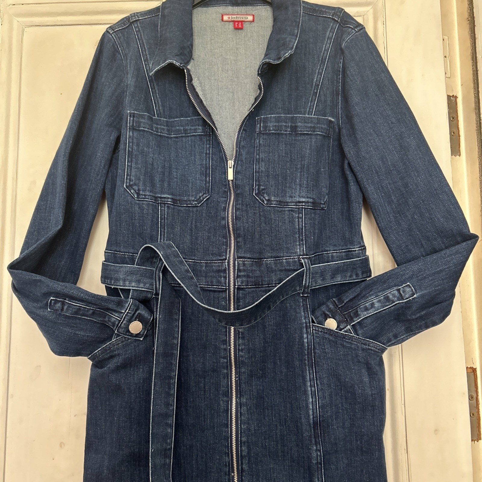 BNWT – JOE BROWNS size 14 Navy Stretch Denim Long Sleeve Zip Dress NEW w TAGS