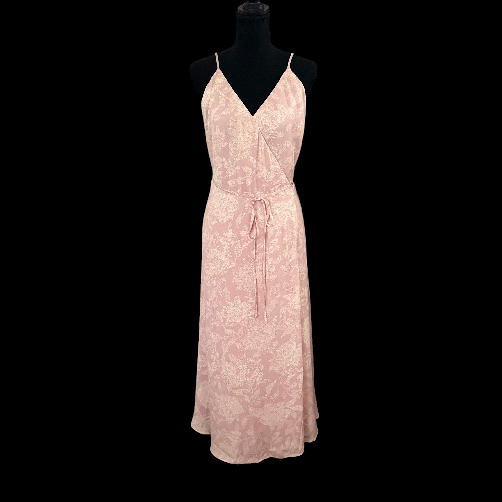 Madewell (Re)sourced Crepe Cami Wrap Dress L Pink Pindot Blooms Soft Girl Dainty