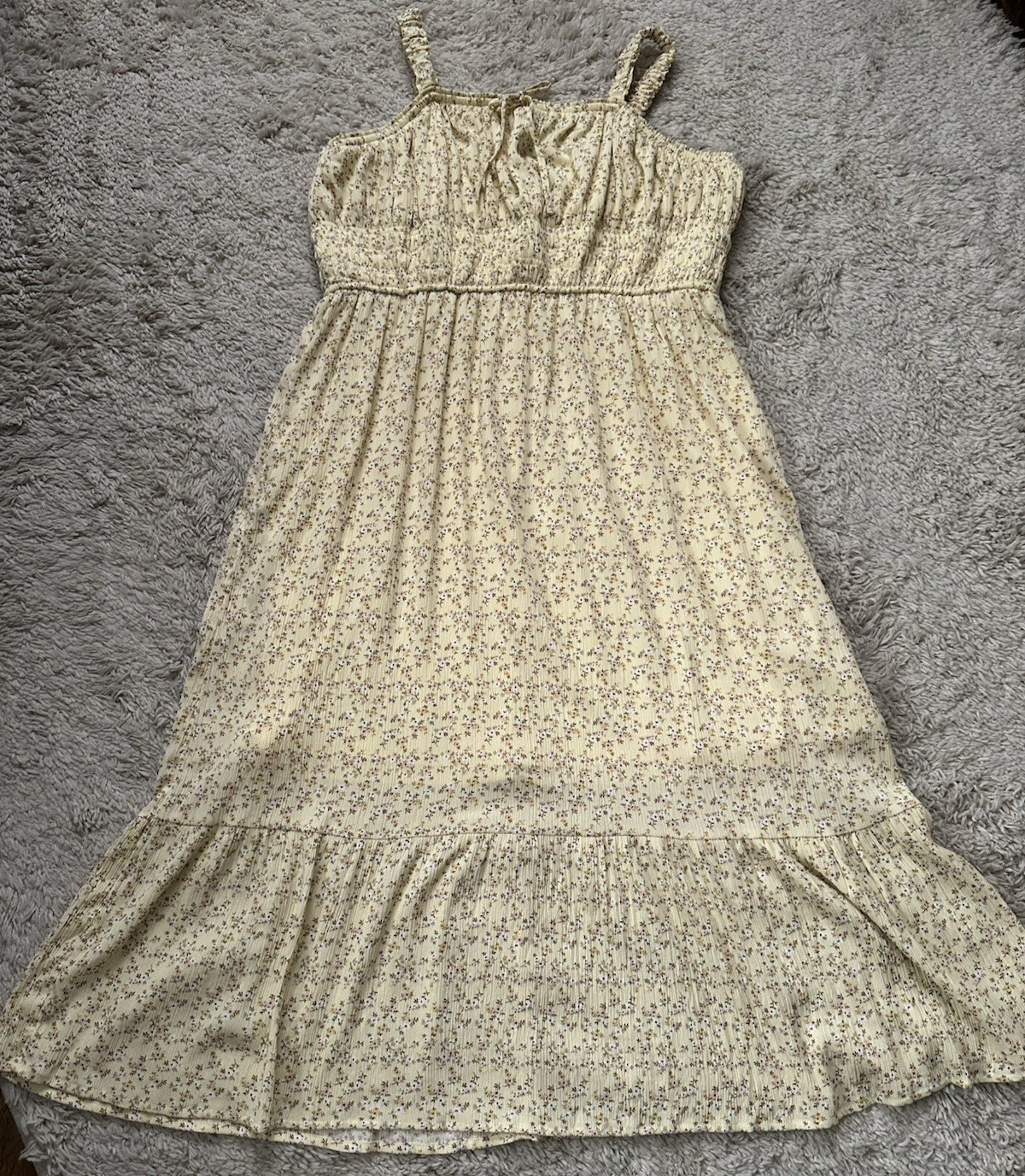 CELEBRITY PINK Women’s Size XXXL Pale Yellow Floral Ruffle Midi Sundress, Lined