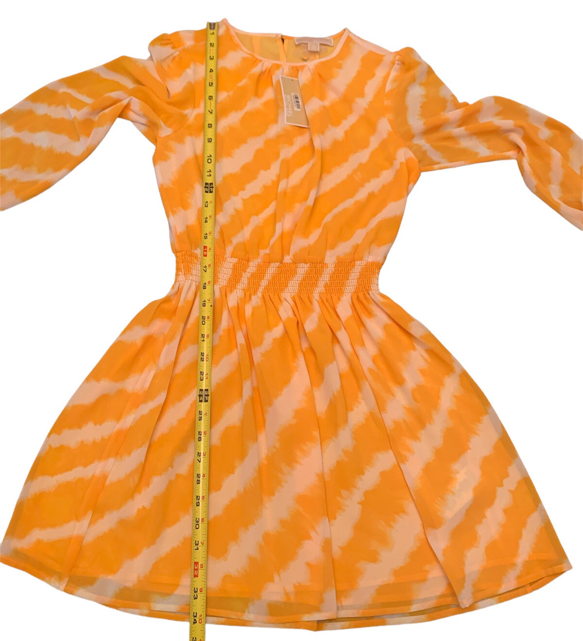 NEW MICHAEL Michael Kors Yellow Long Sleeved Ruched Waist Dress Size Medium NWT
