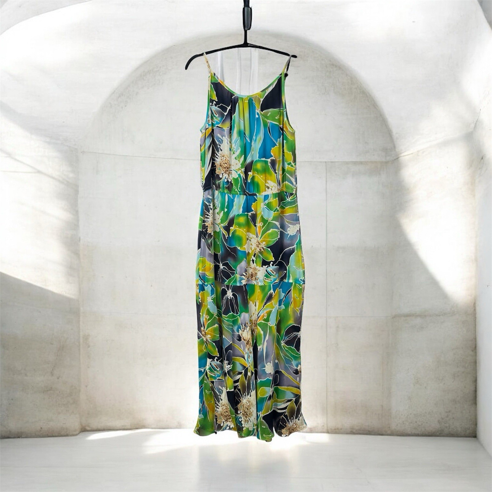 Spiegel Floral Tiered Silk Maxi Slip Dress Sleeveless 14